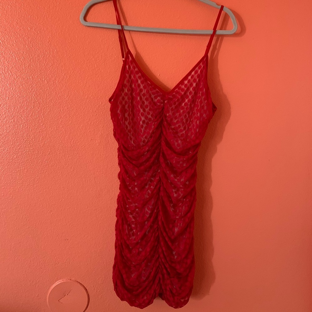 Red polka dot mini dress